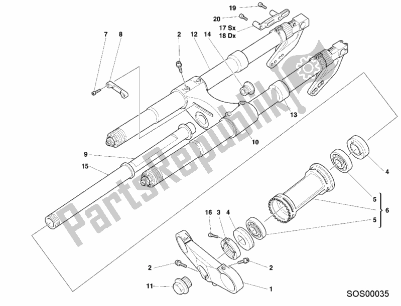 All parts for the Front Fork of the Ducati Superbike 996 RS 2000